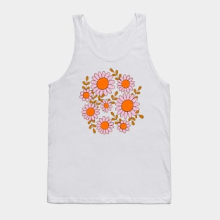 Retro 70s daisy flowers botanical design in orange and pink Tank Top